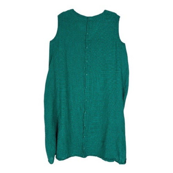 Ichi Antiquities OSFM Gingham Check V Neck Sleeveless Linen/Cotton Green Dress - Picture 2 of 11